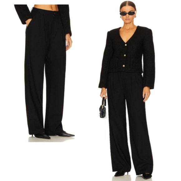 Anine Bing Pants - ANINE BING | NEW Carrie Pleated Wide Leg Wool Blend Pant in Black Size 34 / XS
